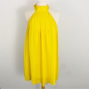 Alice + Olivia size XS Bright Yellow Silk Halter Dress with Beaded Hemline